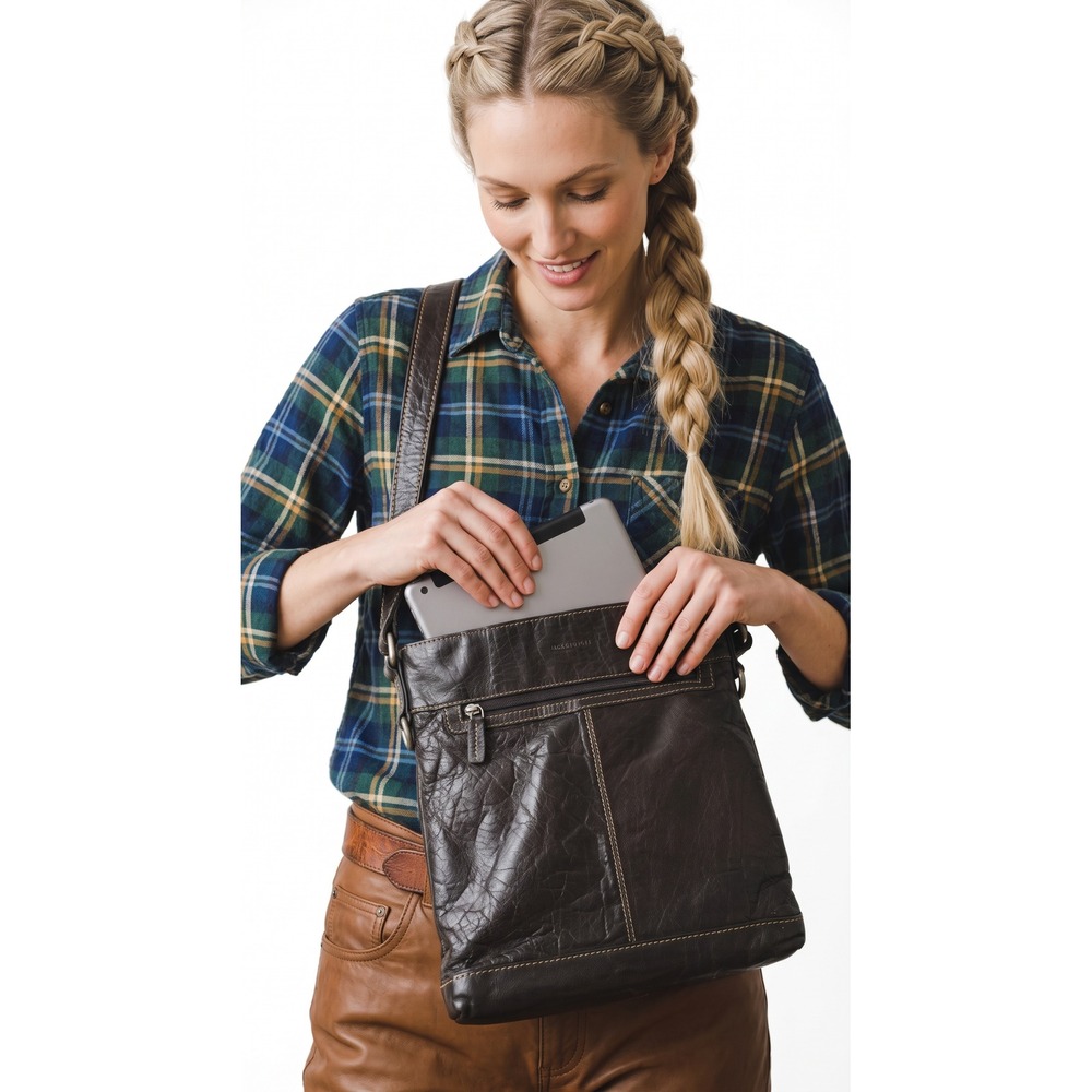 Jack Georges Dark Brown Leather Crossbody Messenger Bag Dark Academia Retro